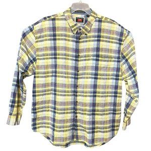 Wrangler Hero Button Down Shirt Mens Size XL XLarge Yellow Blue Check Cotton L/S
